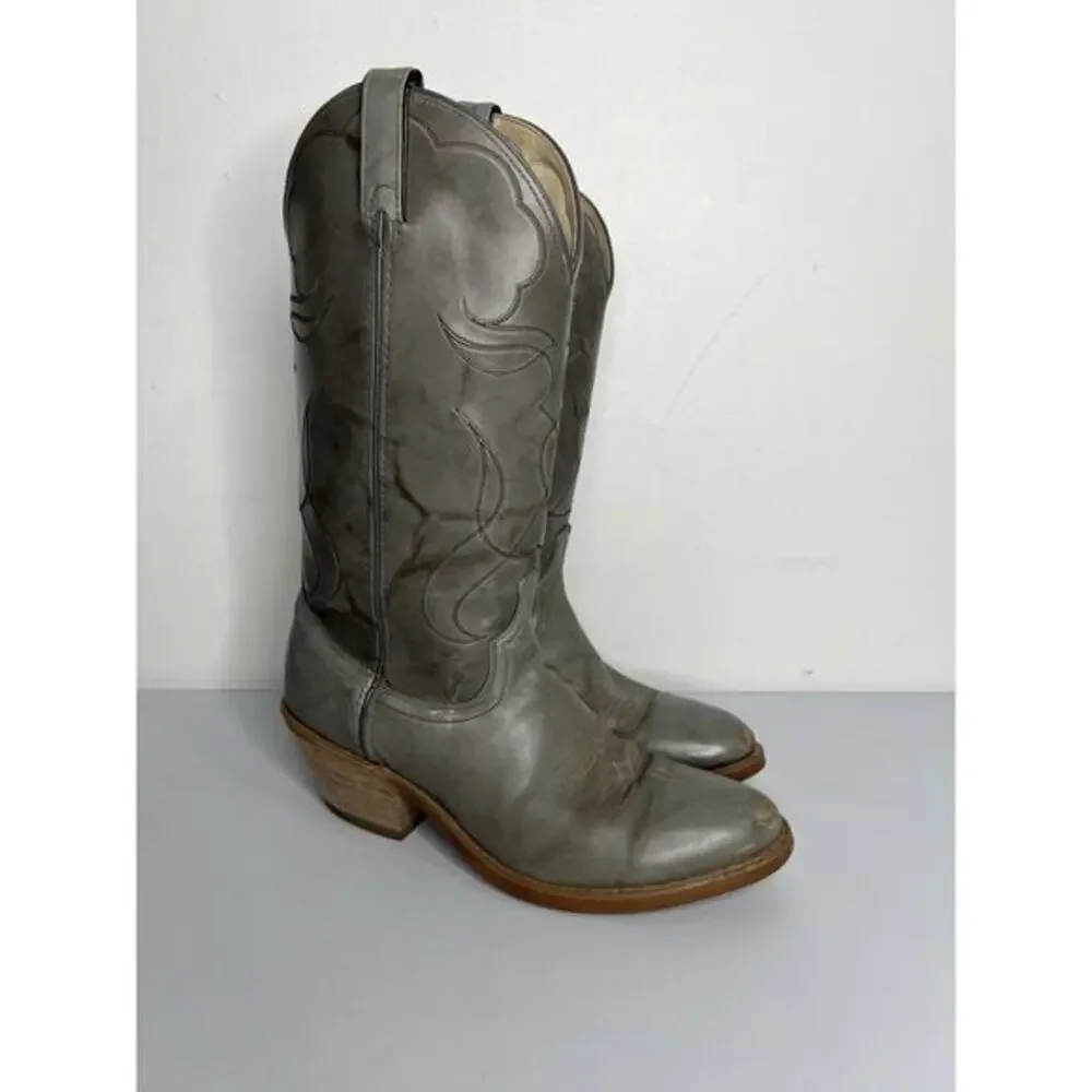 Vintage Acme Men's Gray Leather Western Cowboy Boot Men’s Size 9.5D
